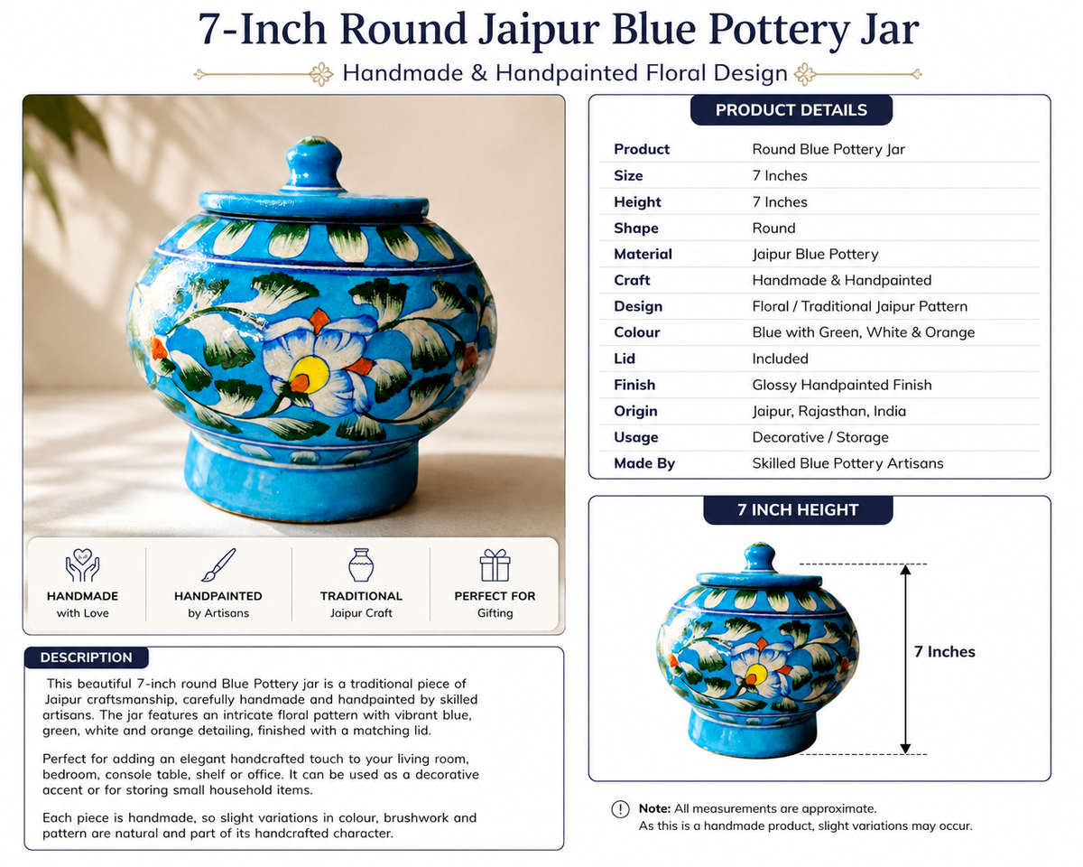 Blue Pottery 7-Inch Round Jar