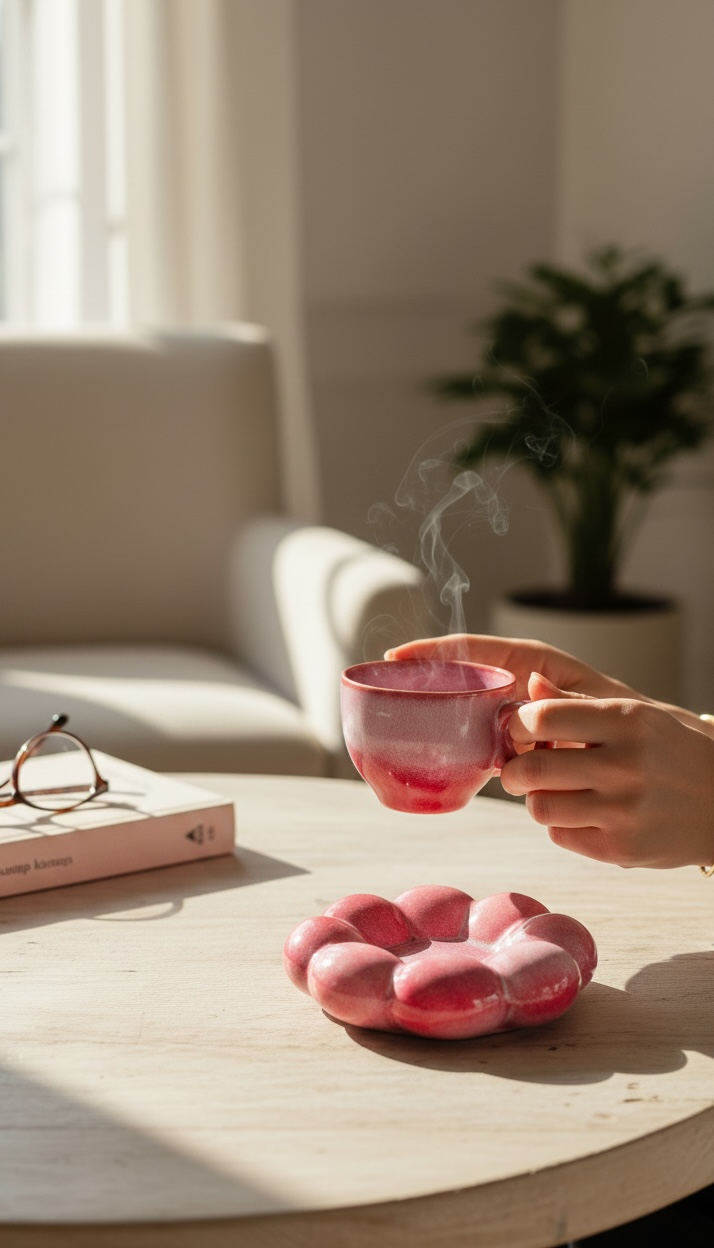 Blush Bubble Cup & Saucer Set (1 Cup + 1 Saucer, Pink Blush)