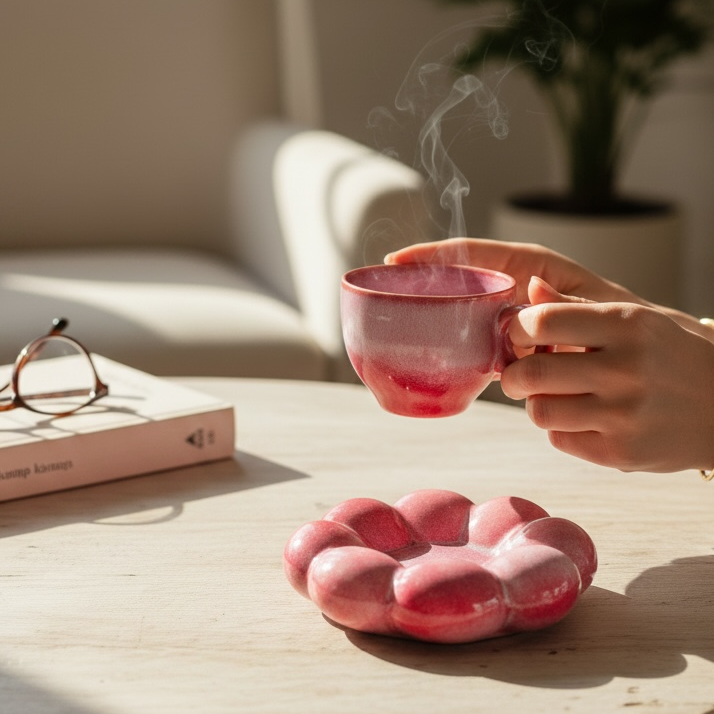 Blush Bubble Cup & Saucer Set (1 Cup + 1 Saucer, Pink Blush)