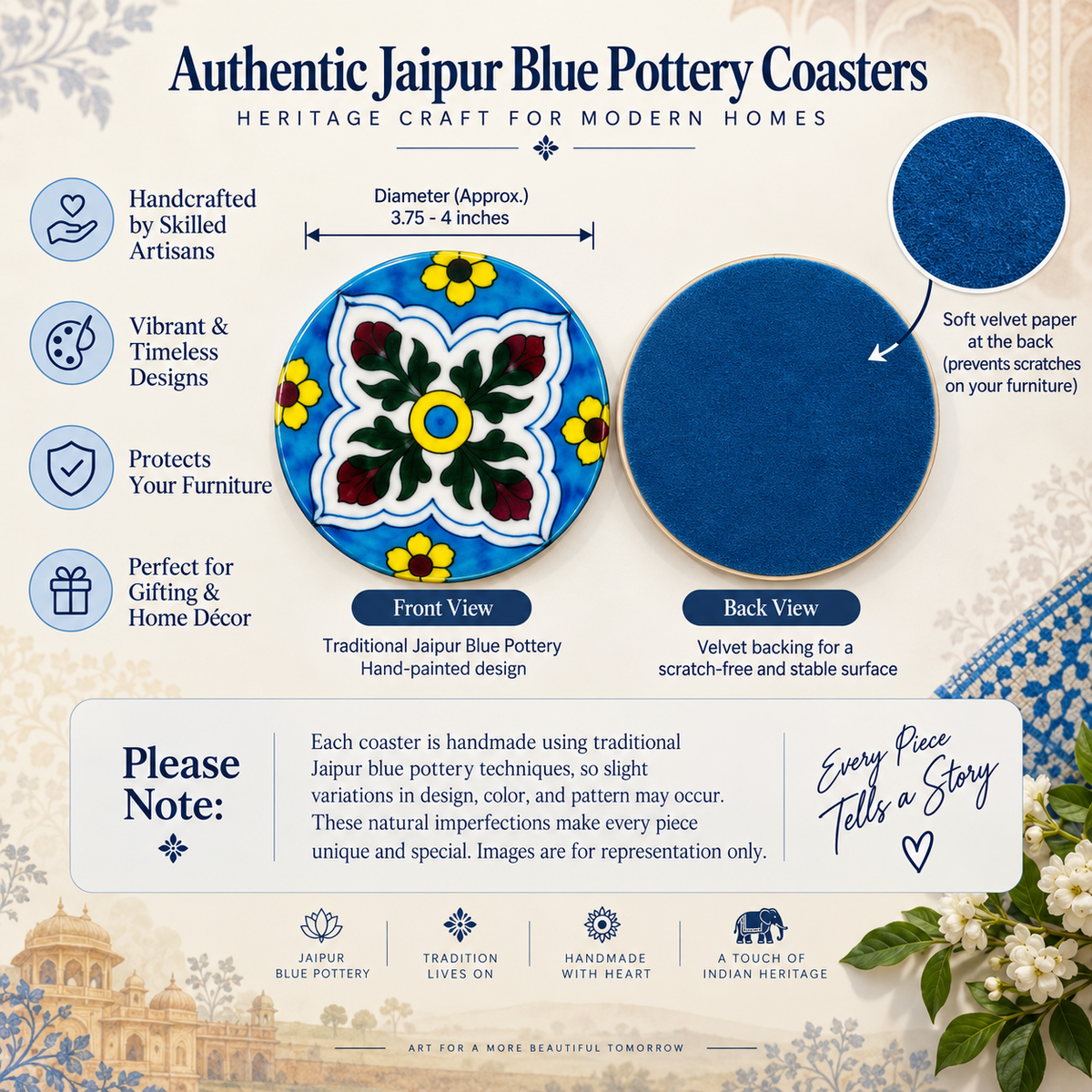 Handcrafted Blue Pottery Coasters