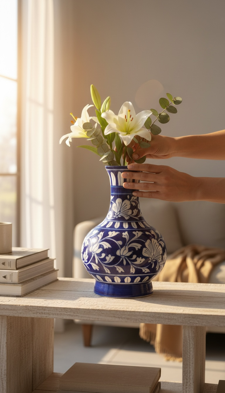 10-Inch Blue Pottery Surahi Vase