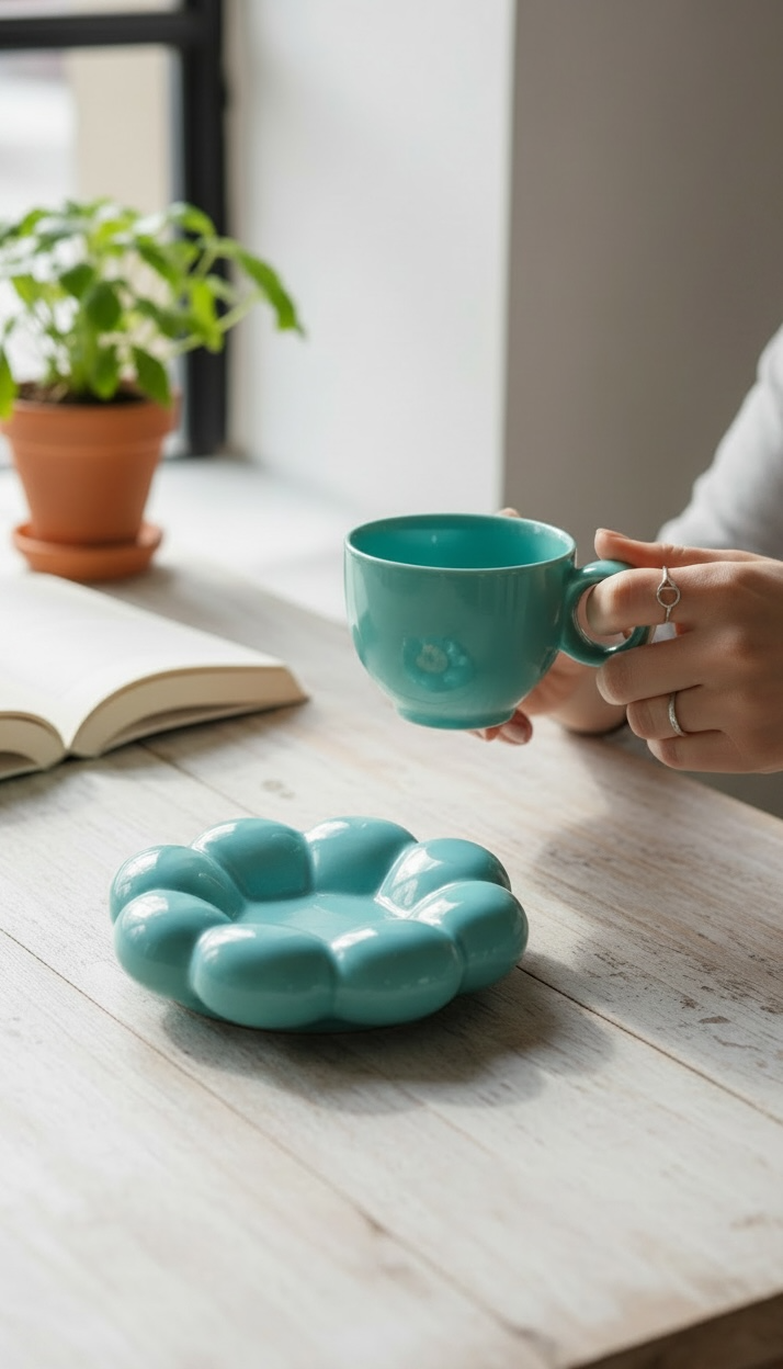 Sky Bubble Cup & Saucer Set (1 Cup + 1 Saucer, Sky Blue)