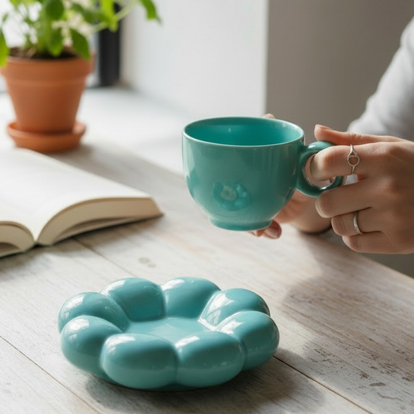 Sky Bubble Cup & Saucer Set (1 Cup + 1 Saucer, Sky Blue)