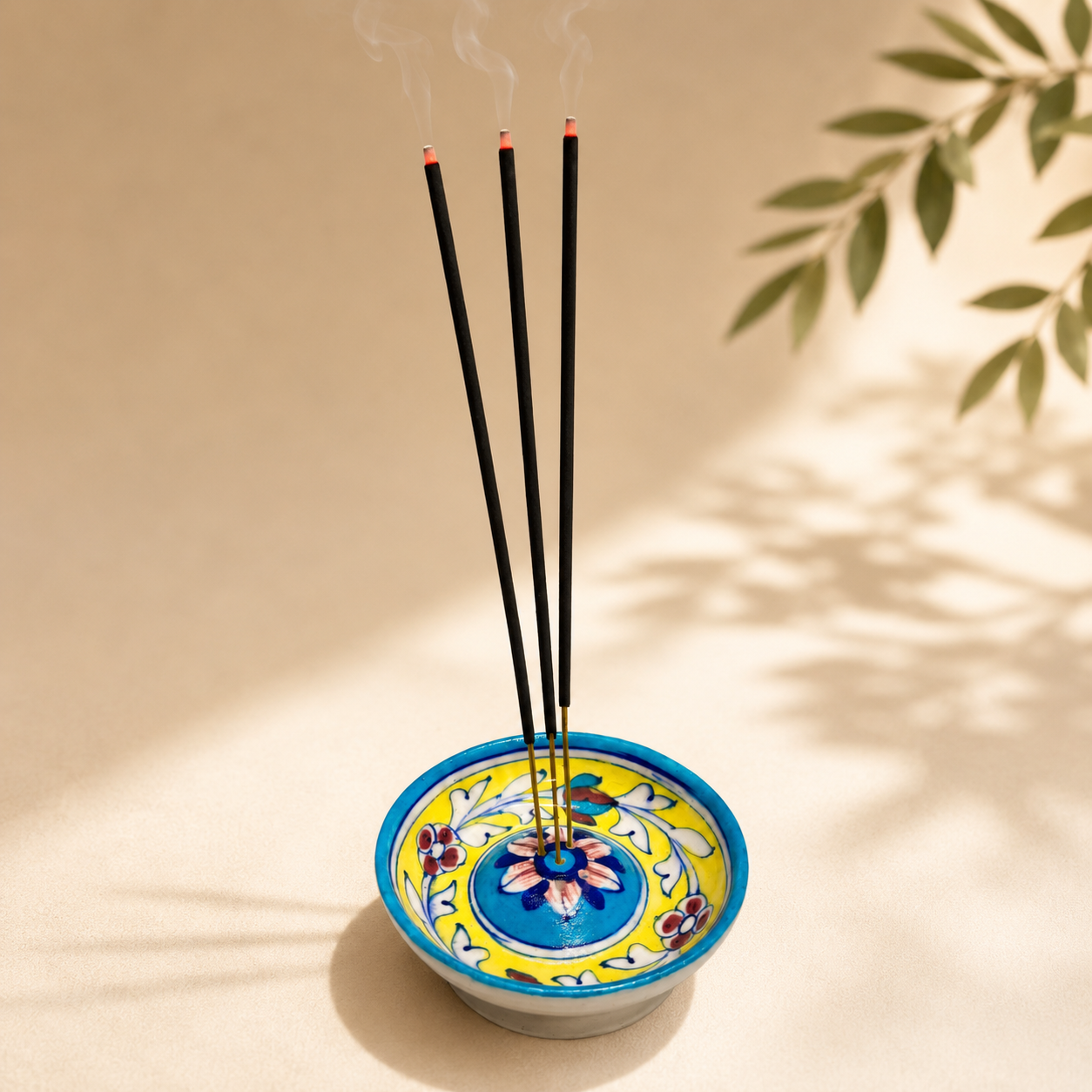 4-inch Blue Pottery Incense Stick Holder