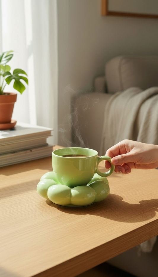Mint Bubble Cup & Saucer Set (1 Cup + 1 Saucer, Mint Green)