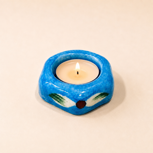 Blue Pottery Tea Light Holder