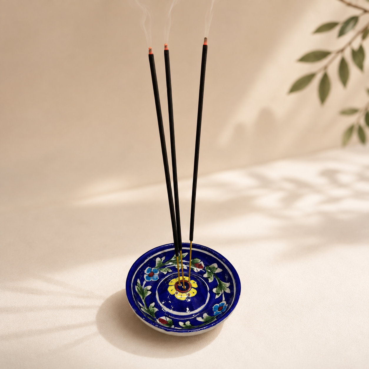4-inch Blue Pottery Incense Stick Holder