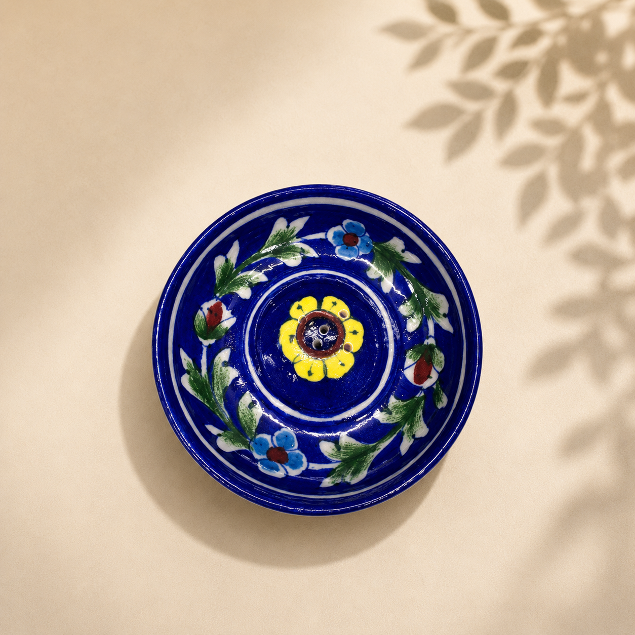 4-inch Blue Pottery Incense Stick Holder
