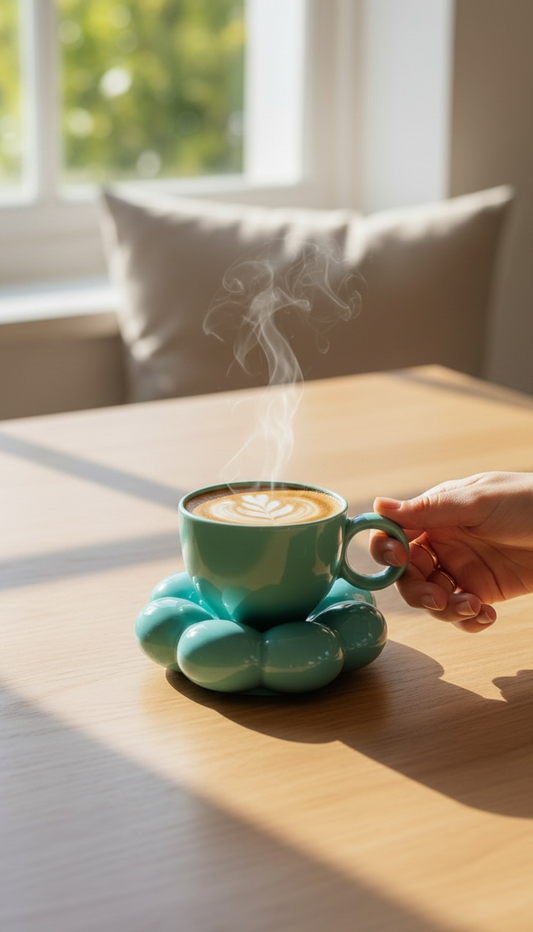 Sky Bubble Cup & Saucer Set (1 Cup + 1 Saucer, Sky Blue)