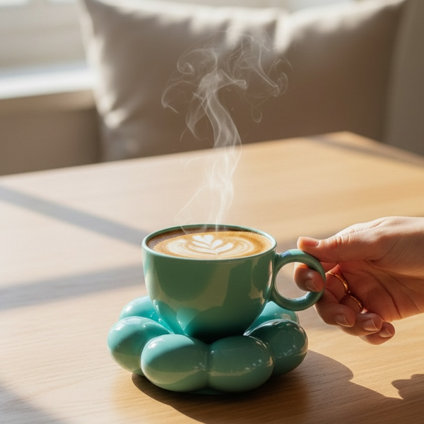 Sky Bubble Cup & Saucer Set (1 Cup + 1 Saucer, Sky Blue)