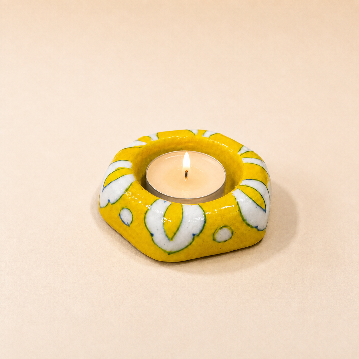 Blue Pottery Tea Light Holder