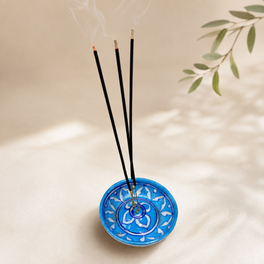 4-inch Blue Pottery Incense Stick Holder