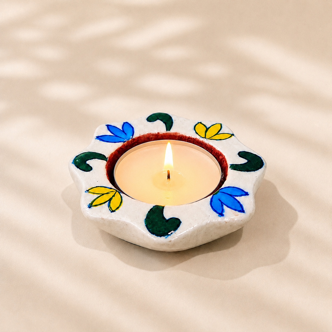 Blue Pottery Tea Light Holder