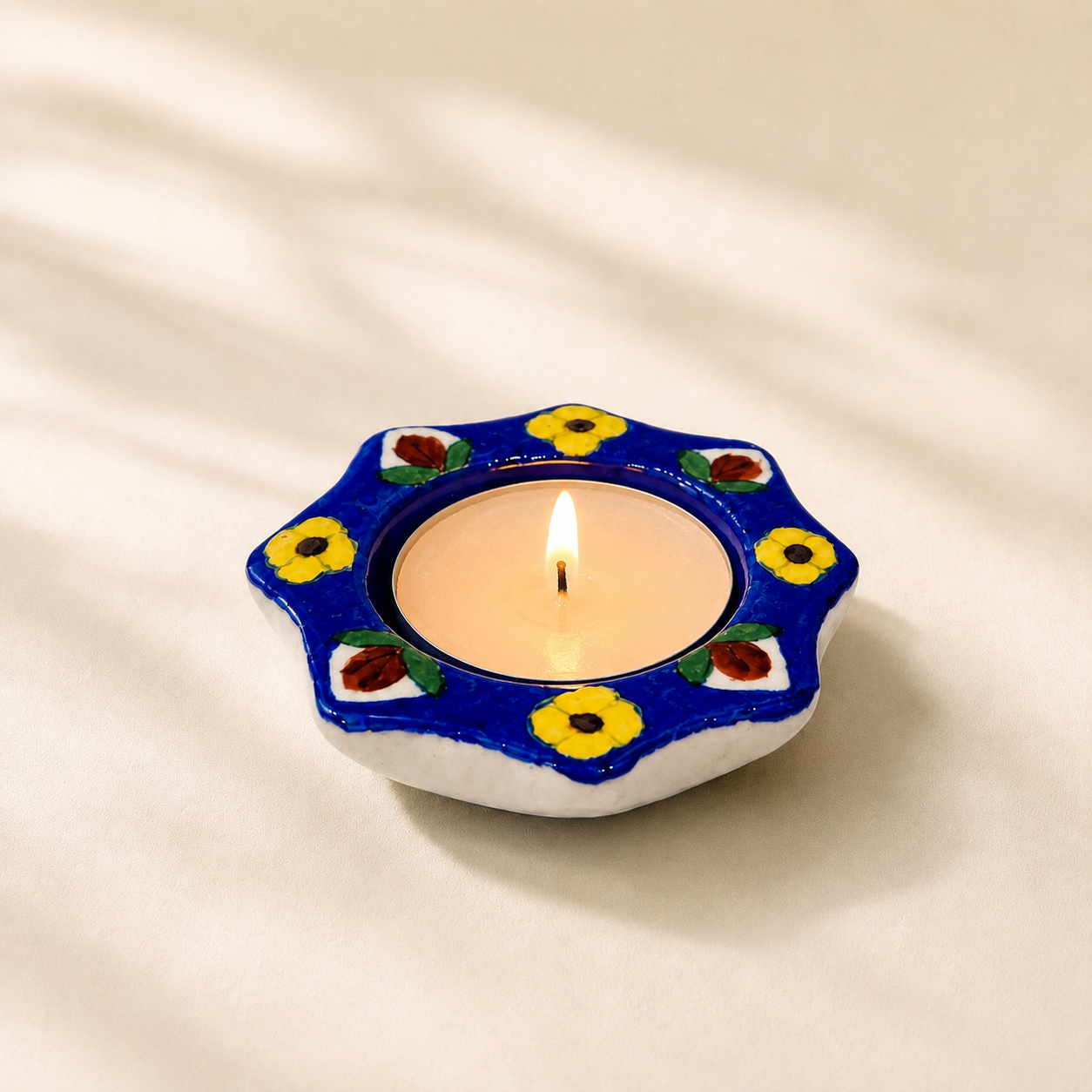 Blue Pottery Tea Light Holder
