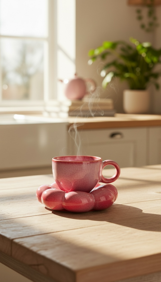 Blush Bubble Cup & Saucer Set (1 Cup + 1 Saucer, Pink Blush)