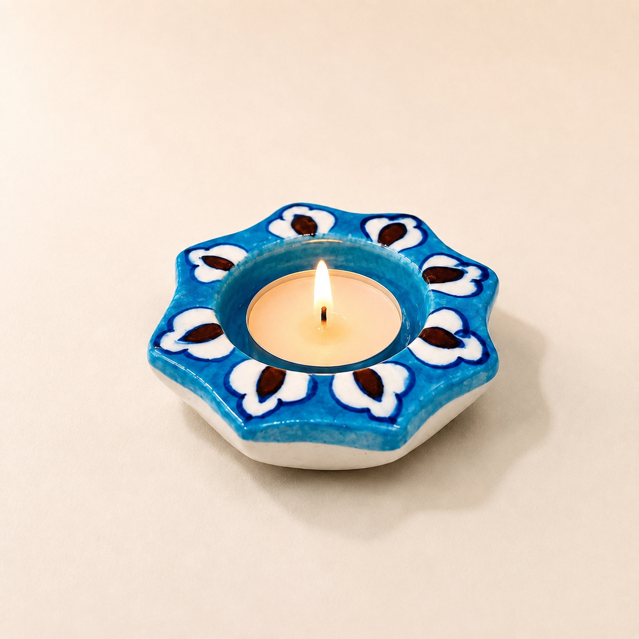 Blue Pottery Tea Light Holder