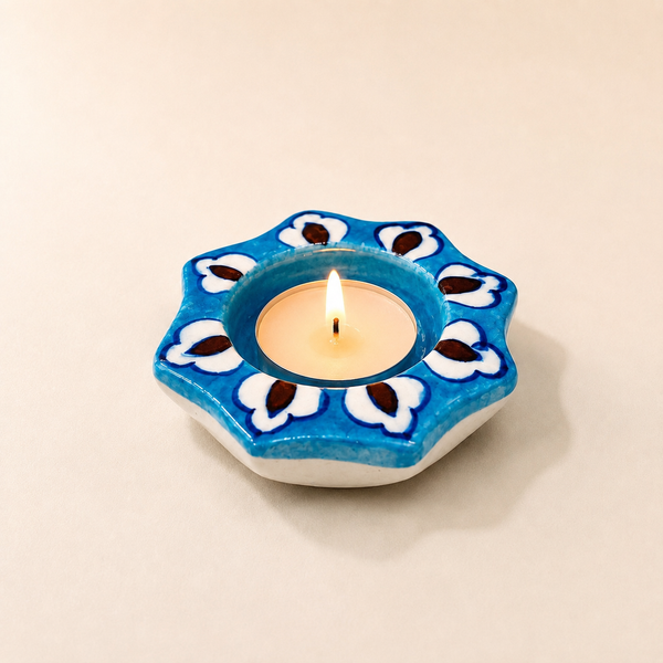 Blue Pottery Tea Light Holder