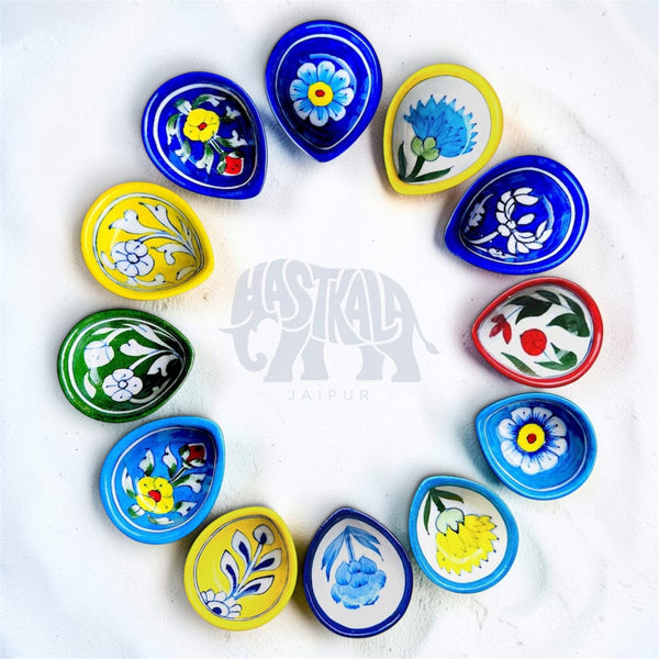 12 Pcs Blue Pottery Diya (2 Assorted Gift Boxes )