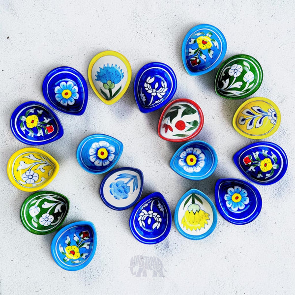 18 Pcs Blue Pottery Diya (3 Assorted Gift Boxes)