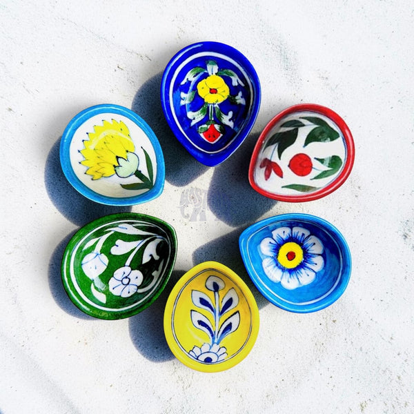 6 Pcs Blue Pottery Diya (1 Assorted Gift Box)