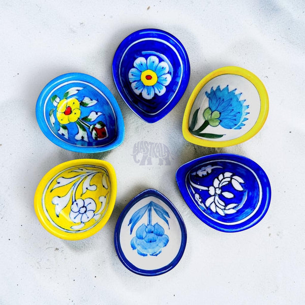 6 Pcs Blue Pottery Diya (1 Assorted Gift Box)