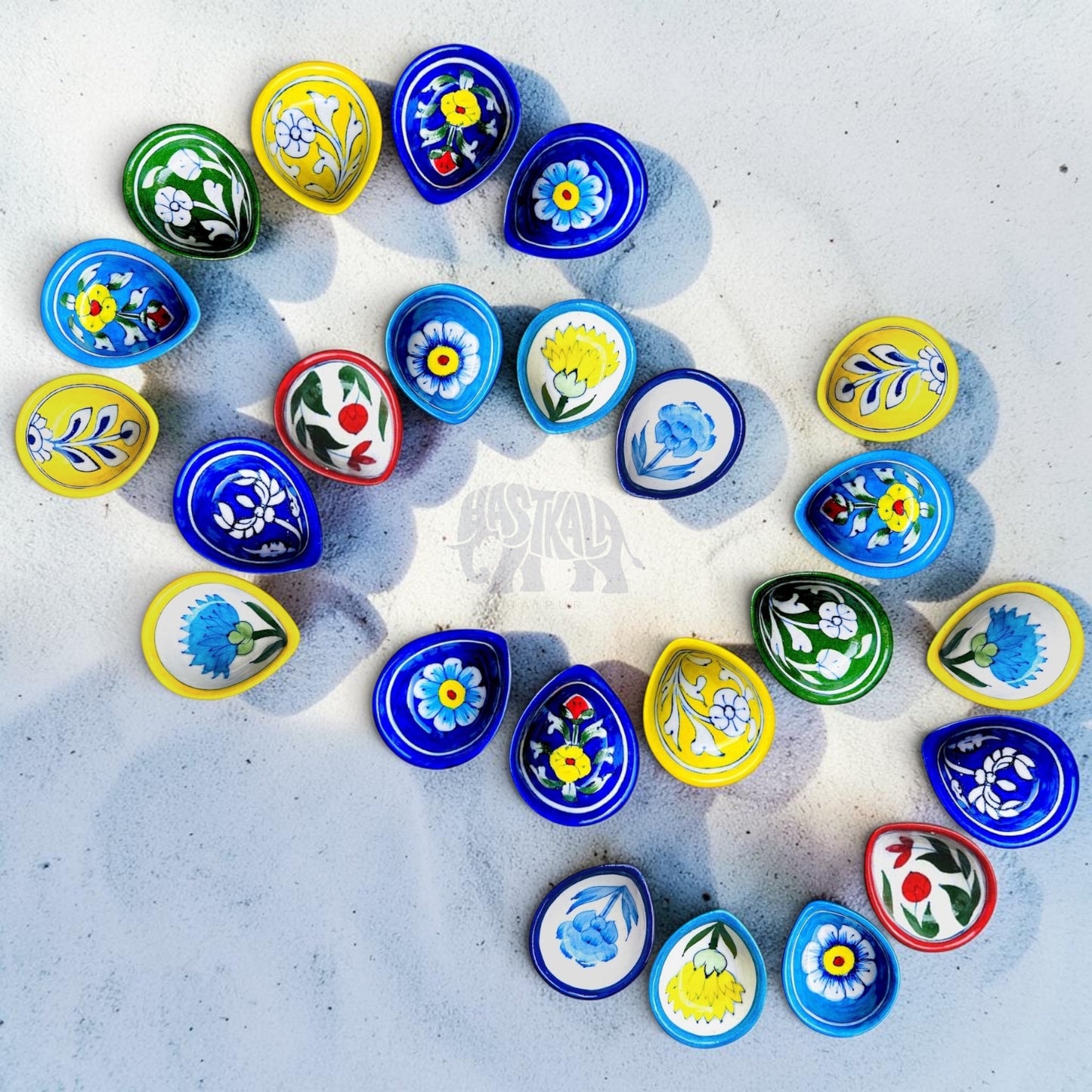 24 Pcs Blue Pottery Diya (4 Assorted Gift Boxes)