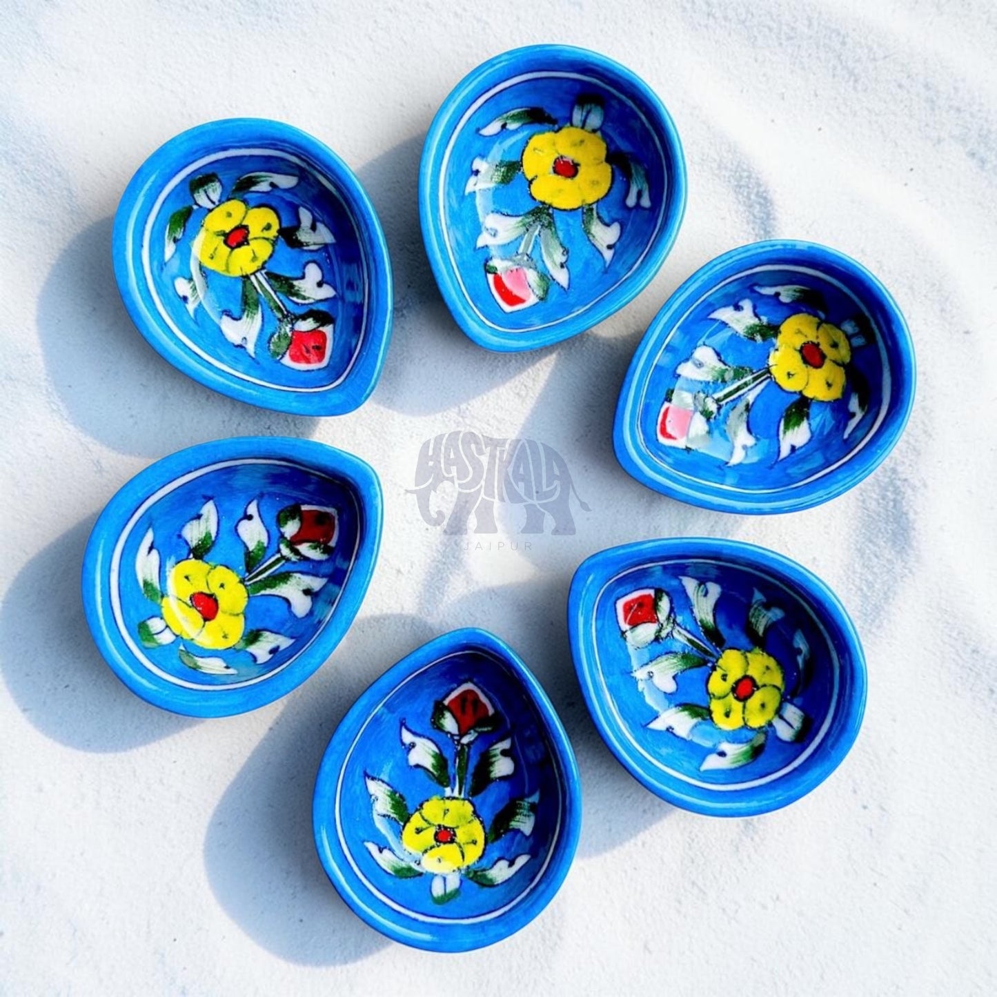 Azure Bloom Blue Pottery Diya