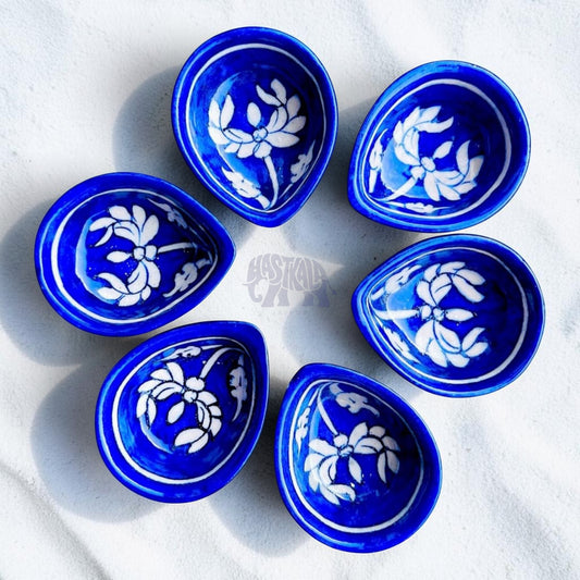 Sapphire Petals Blue Pottery Diya