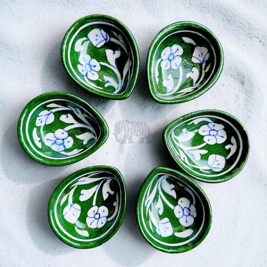 Emerald Charm Blue Pottery Diya
