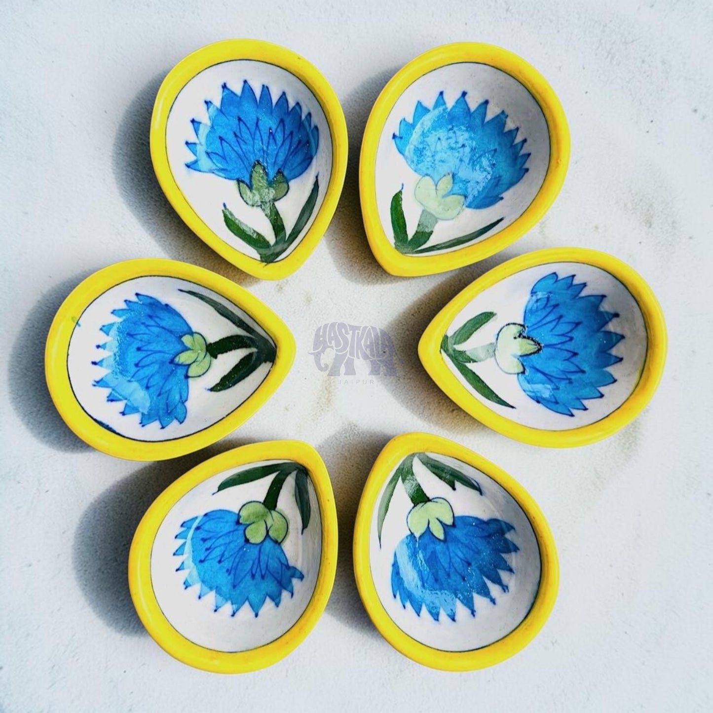 Sky Petals Blue Pottery Diya