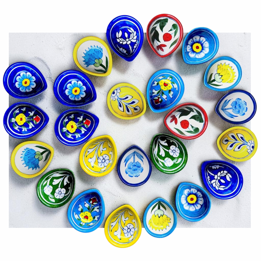 24 Pcs Blue Pottery Diyas (4 Assorted Gift Boxes)