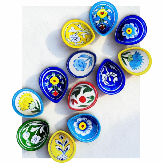 12 Pcs Blue Pottery Diyas (2 Assorted Gift Boxes)