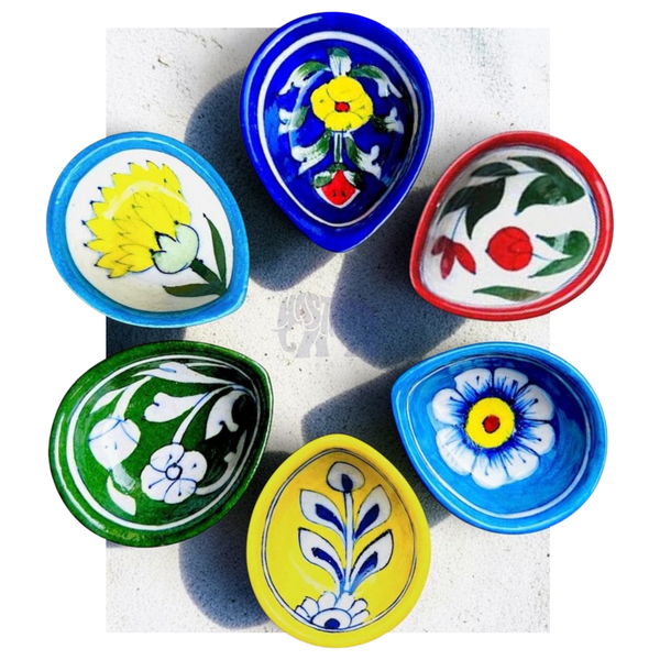 6 Pcs Blue Pottery Diyas (1 Assorted Gift Box)