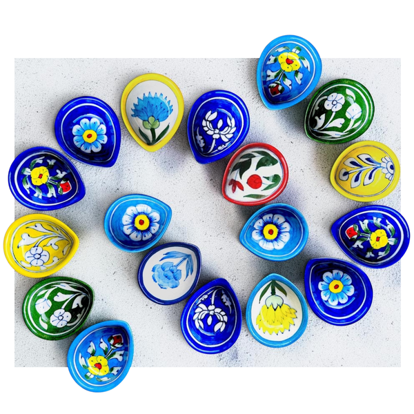 18 Pcs Blue Pottery Diyas (3 Assorted Gift Boxes)