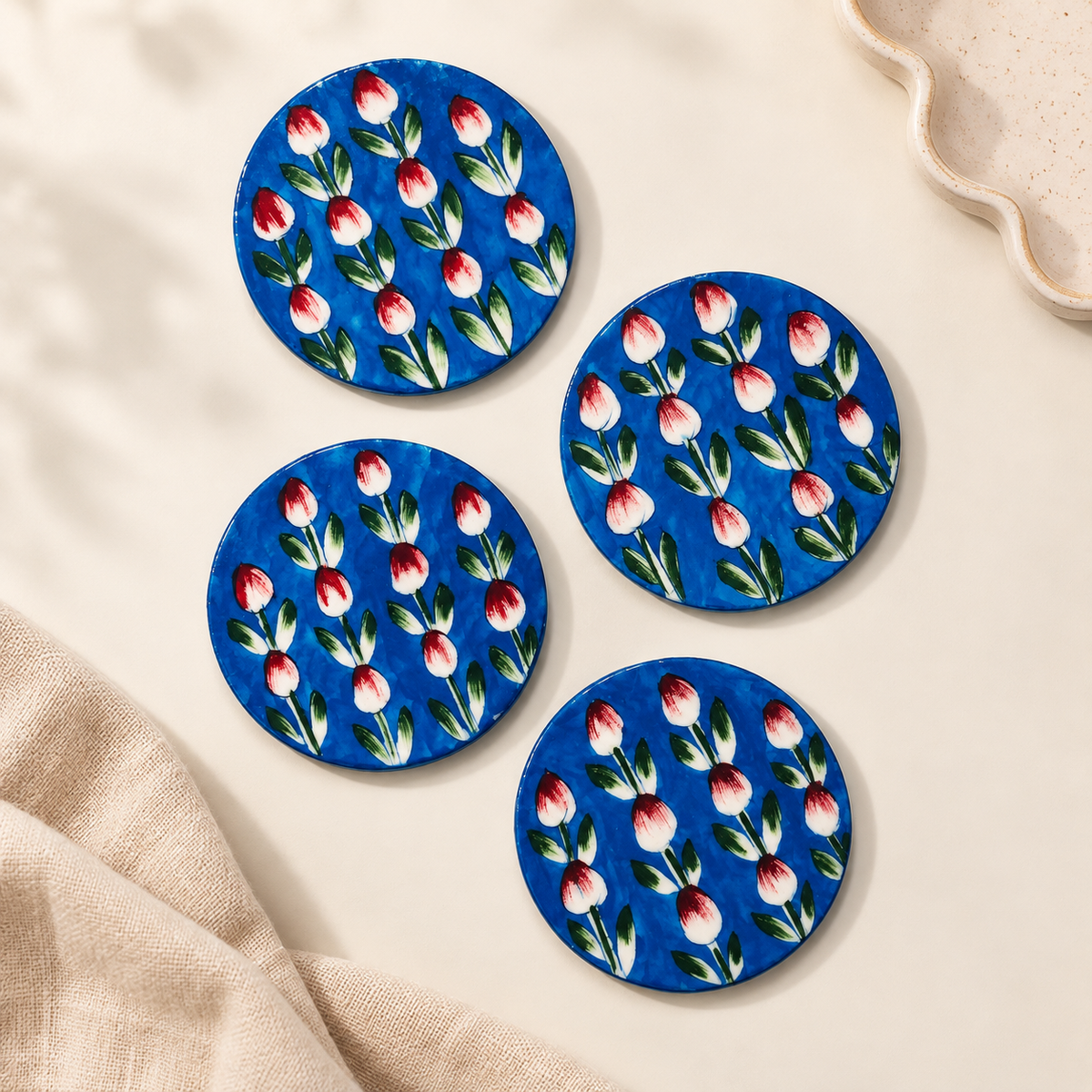 Handcrafted Blue Pottery Coasters