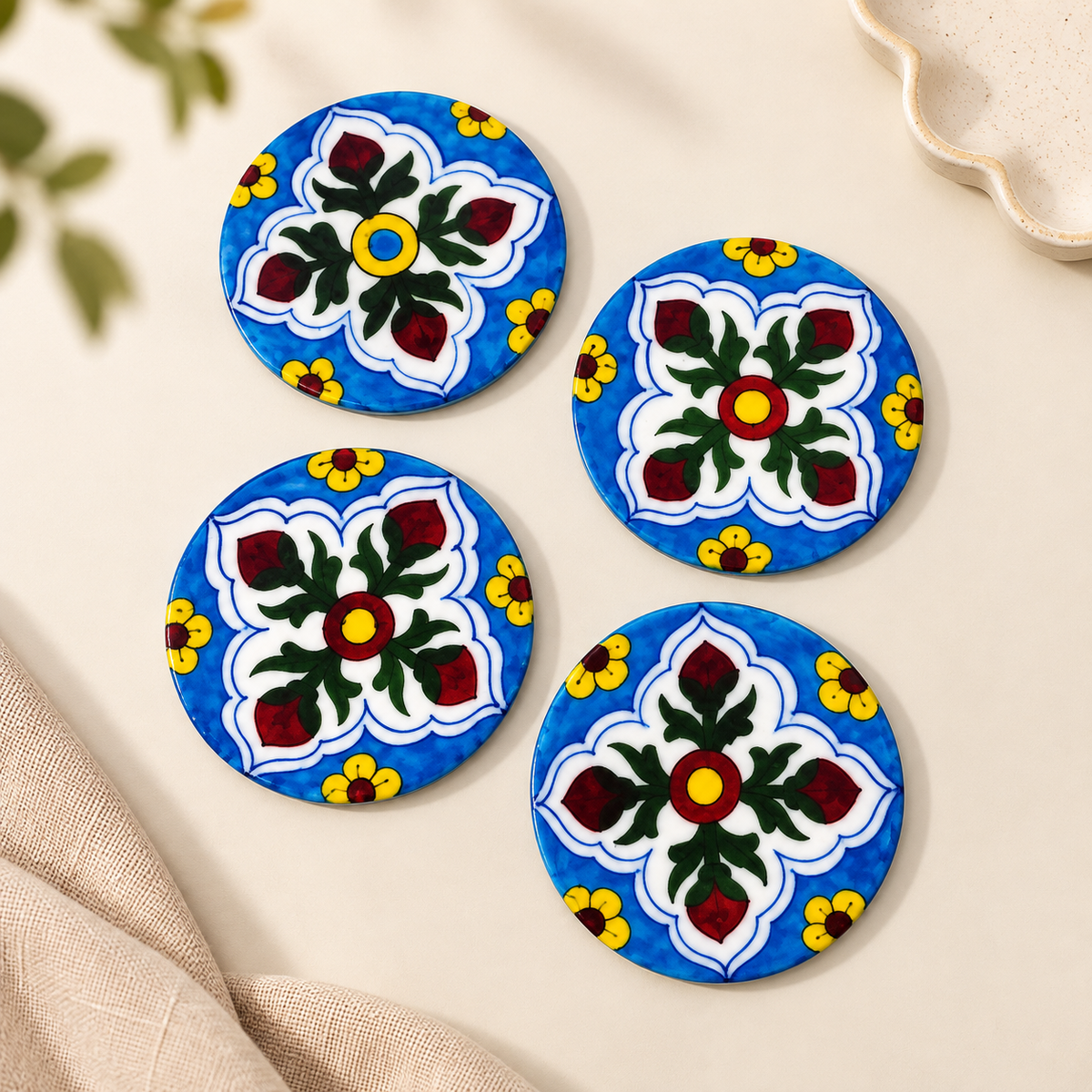 Handcrafted Blue Pottery Coasters