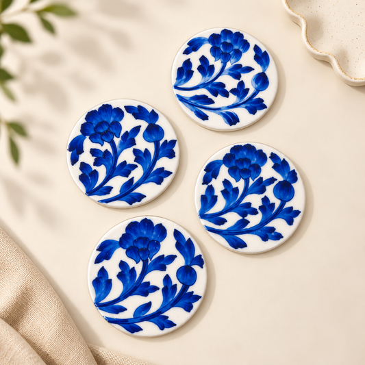 Handcrafted Blue Pottery Coasters