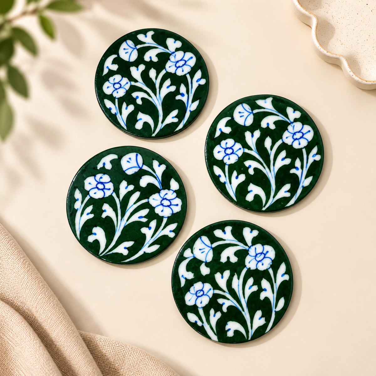 Handcrafted Blue Pottery Coasters