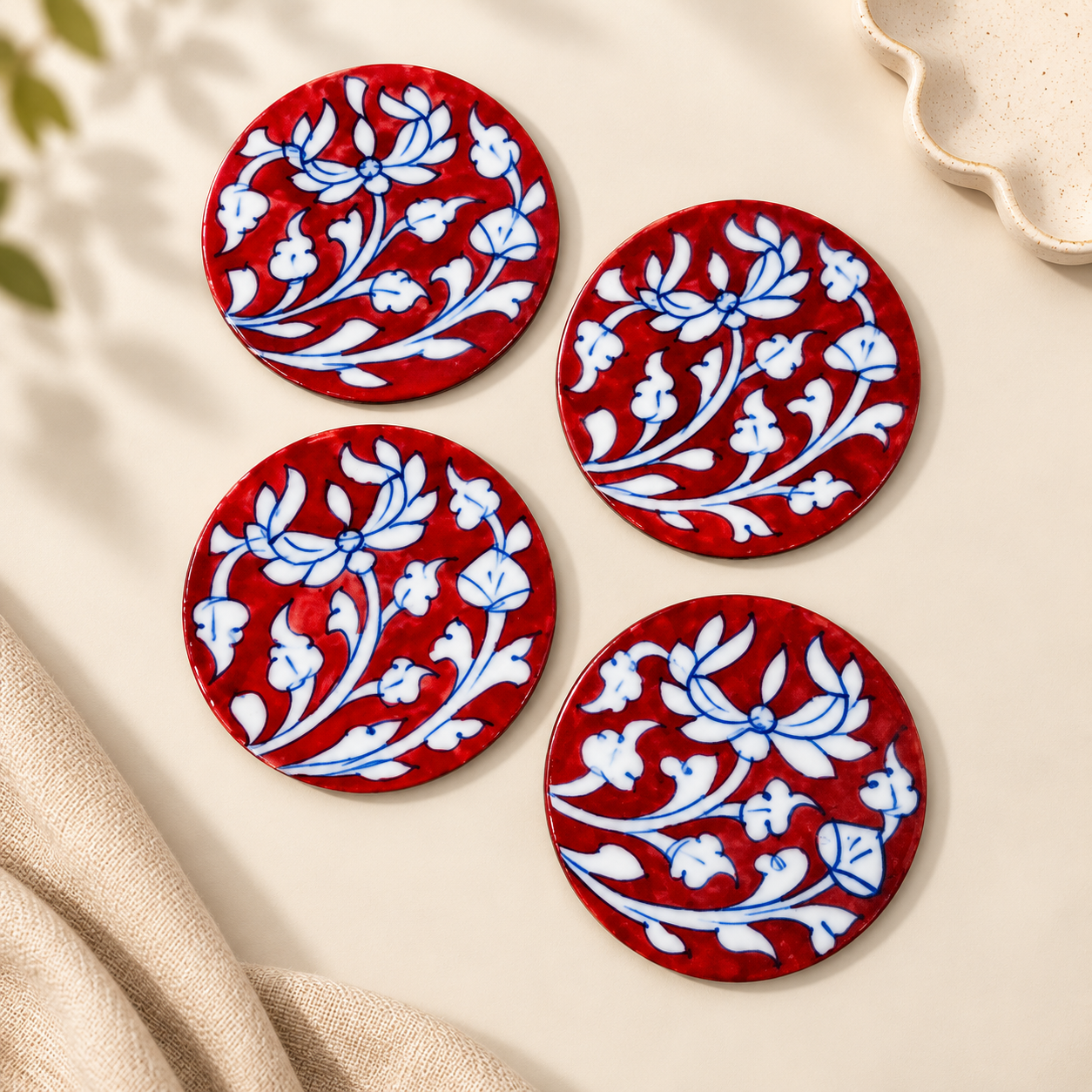 Handcrafted Blue Pottery Coasters
