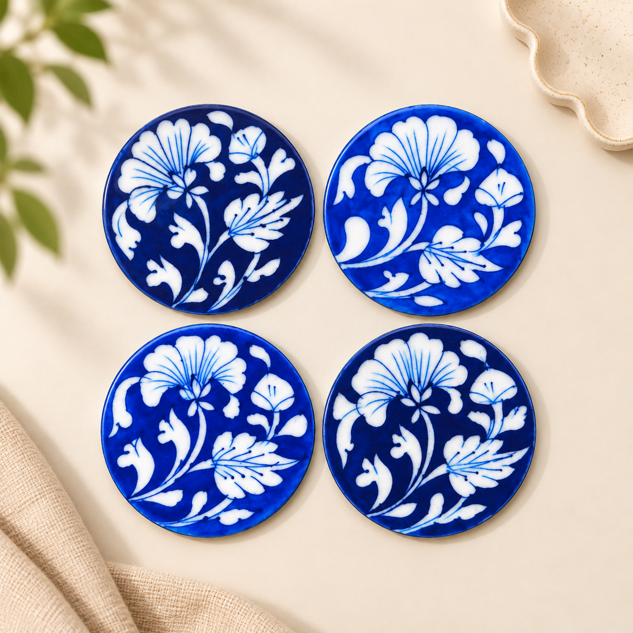 Handcrafted Blue Pottery Coasters