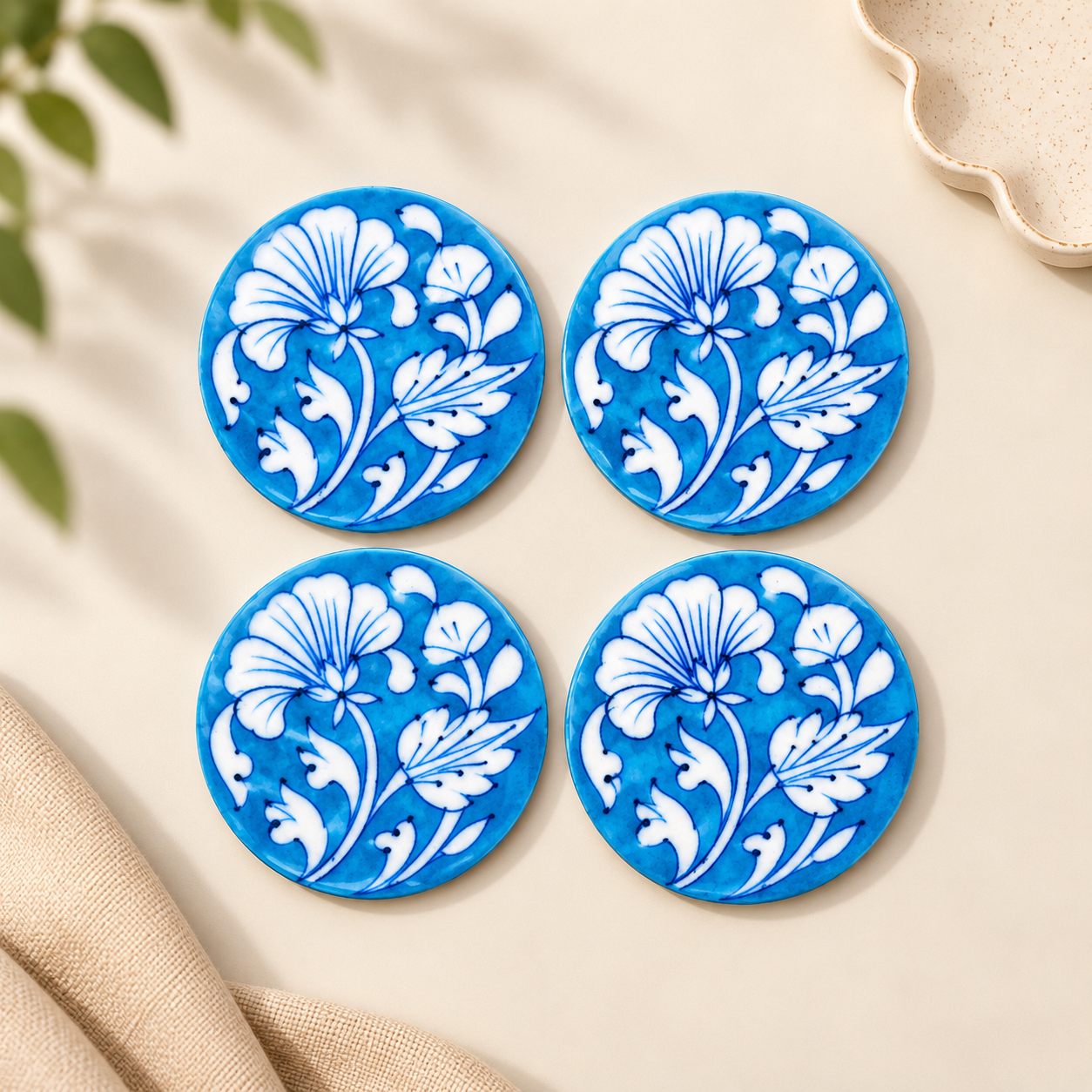 Handcrafted Blue Pottery Coasters