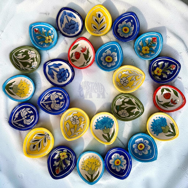 24 Pcs Blue Pottery Diyas (4 Assorted Gift Boxes)