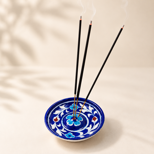 4-inch Blue Pottery Incense Stick Holder