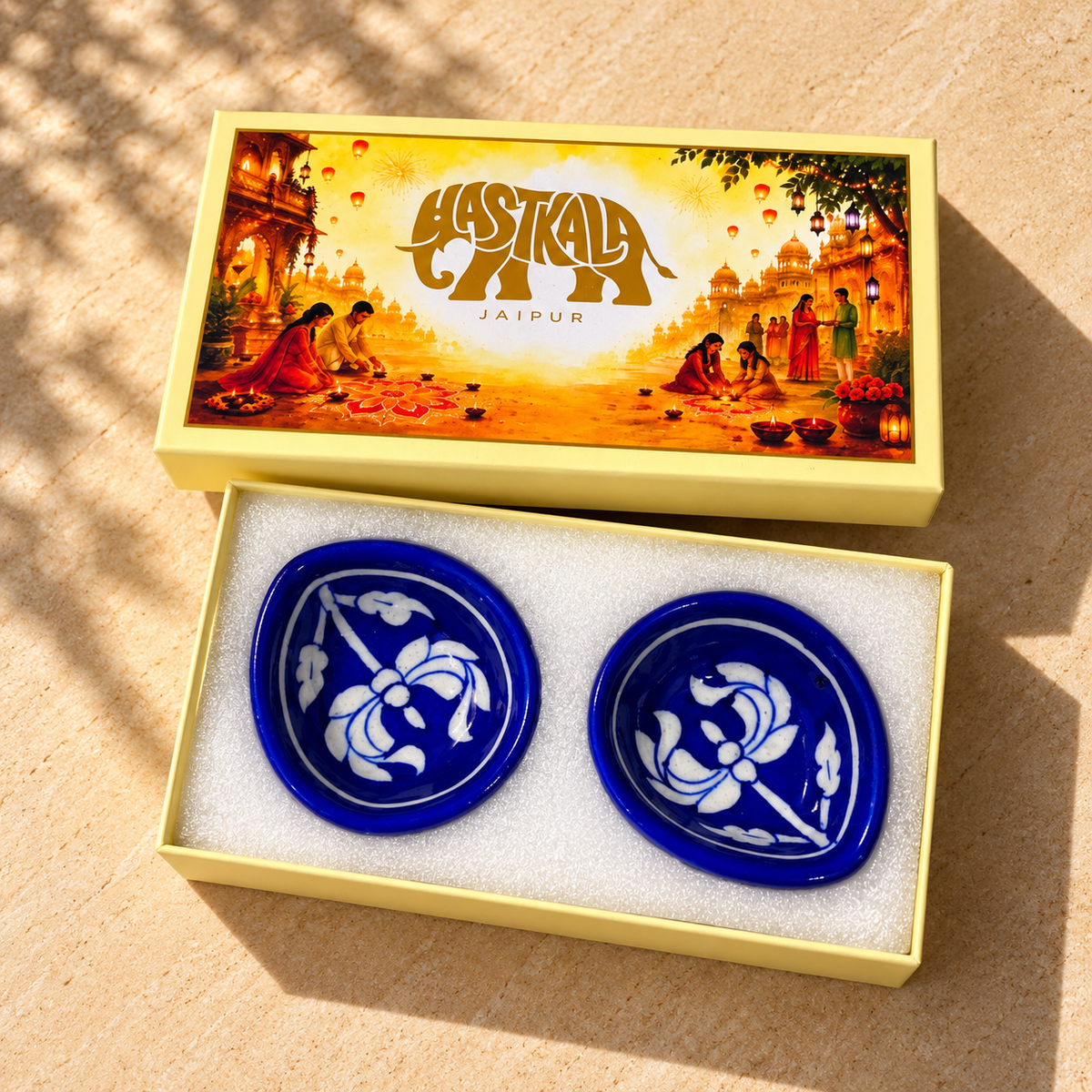 2 Pcs Blue Pottery Diyas