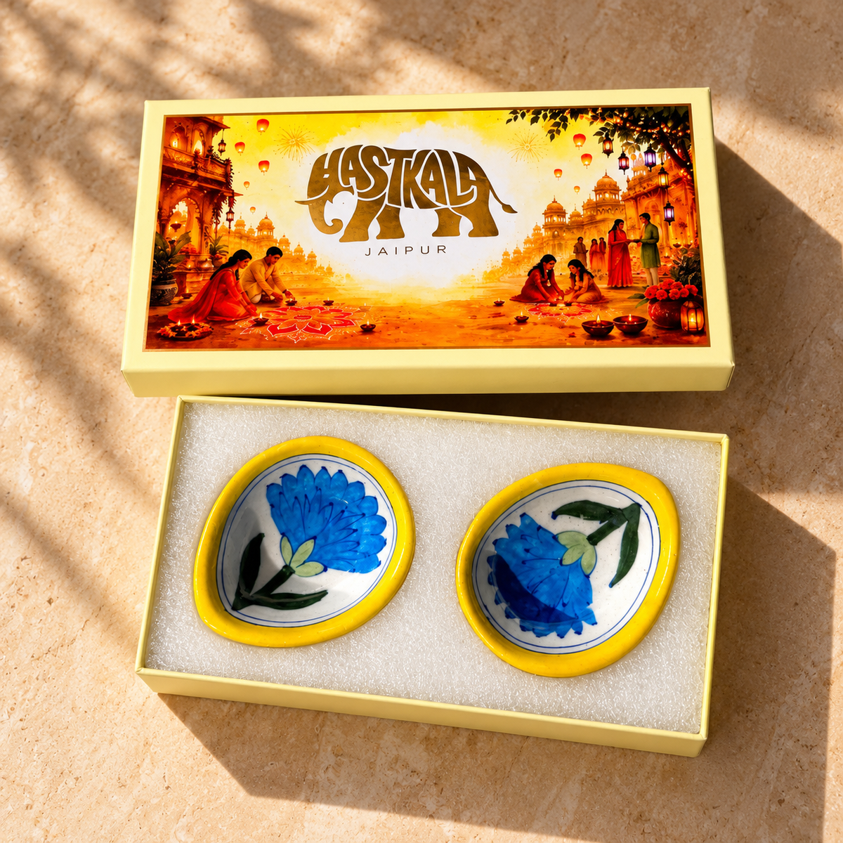 2 Pcs Blue Pottery Diyas