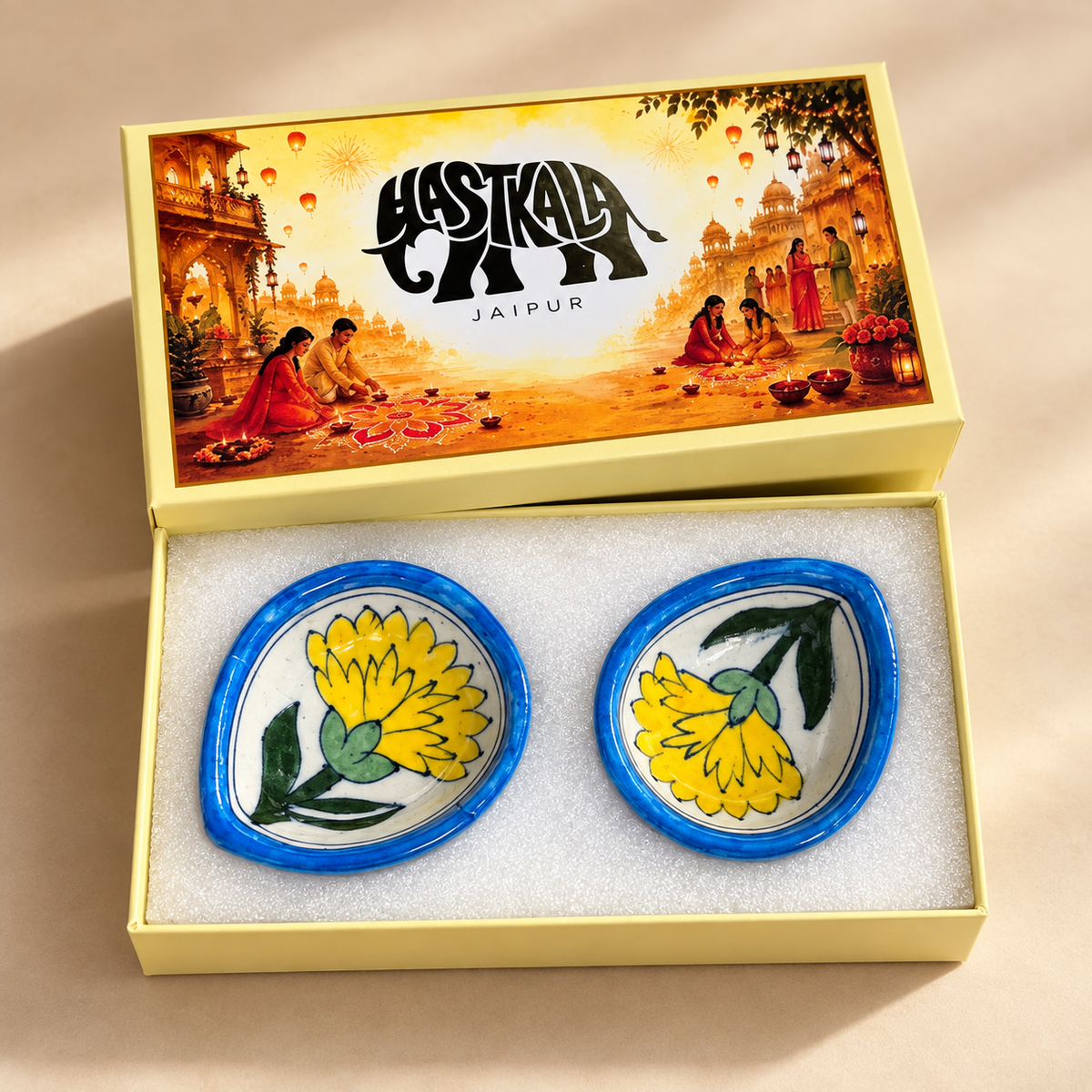 2 Pcs Blue Pottery Diyas