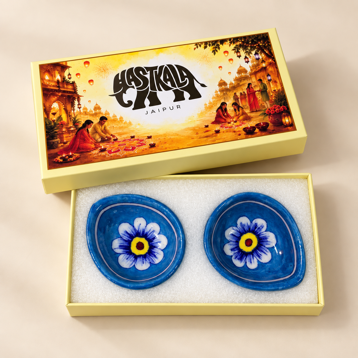 2 Pcs Blue Pottery Diyas