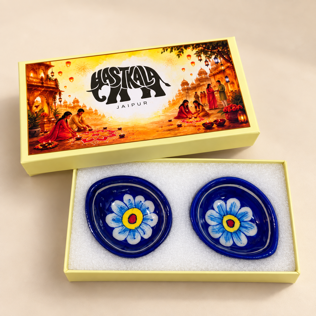 2 Pcs Blue Pottery Diyas