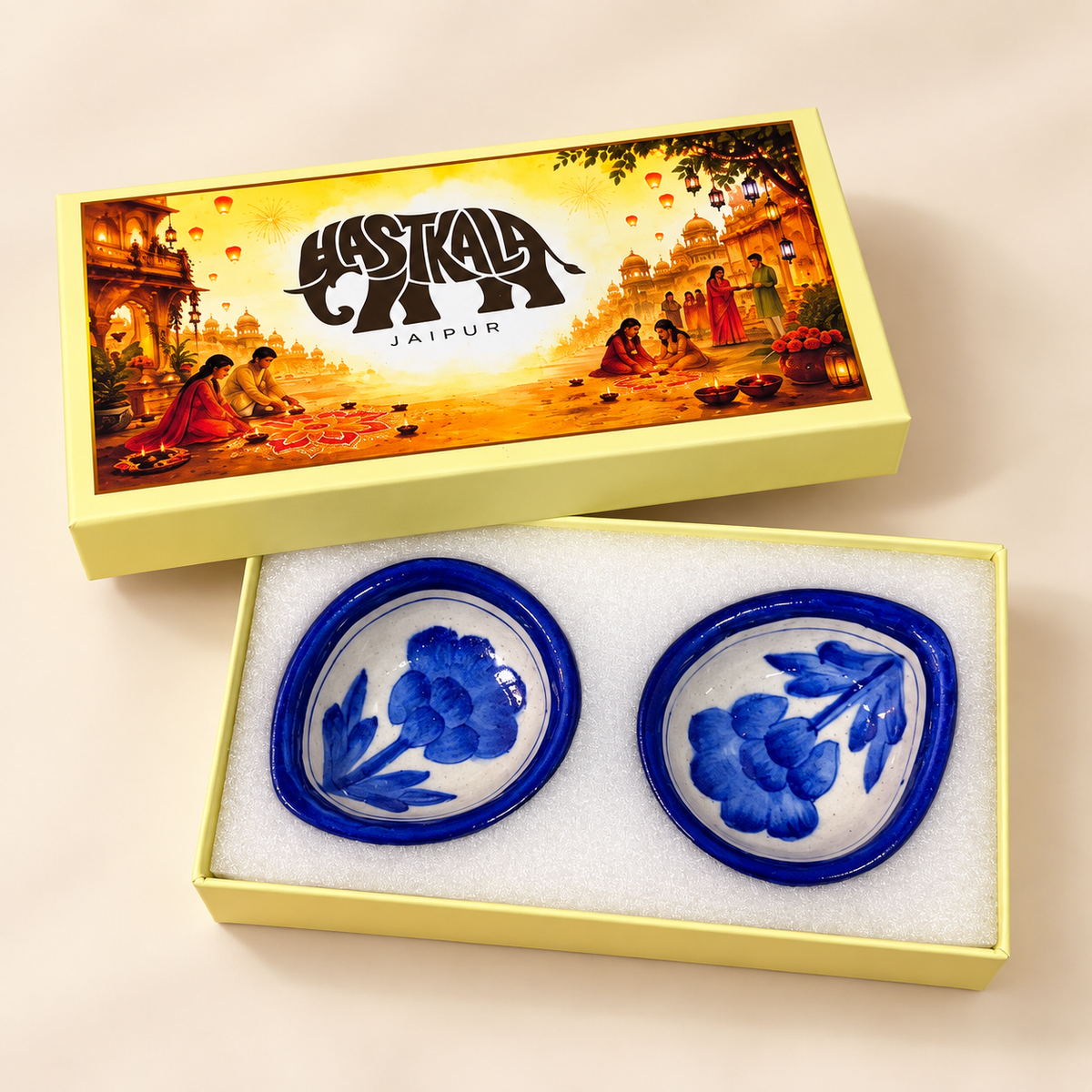 2 Pcs Blue Pottery Diyas