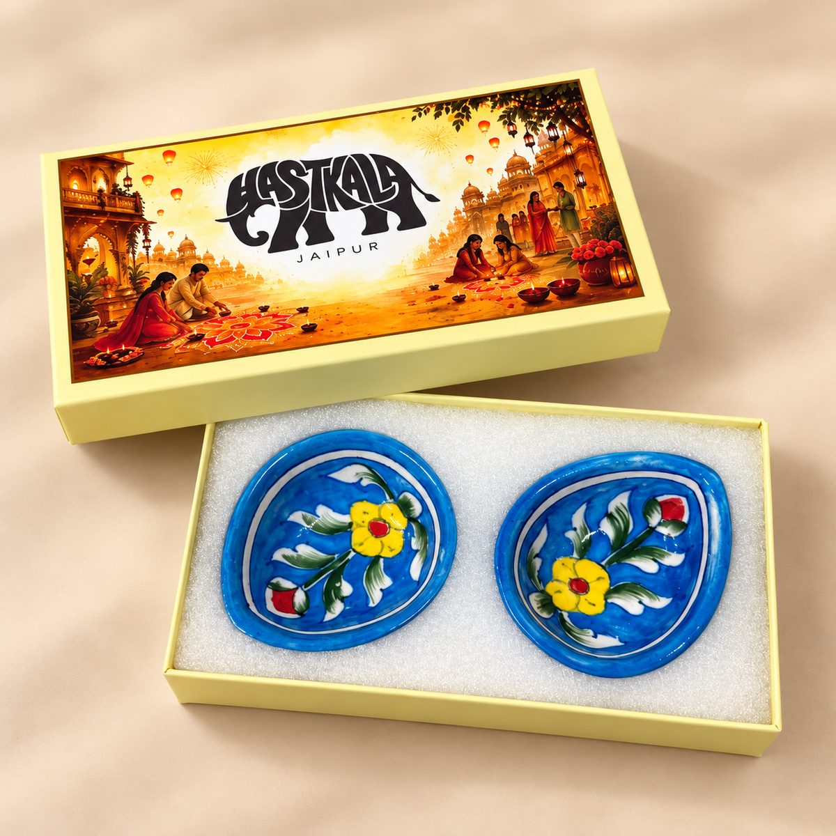 2 Pcs Blue Pottery Diyas